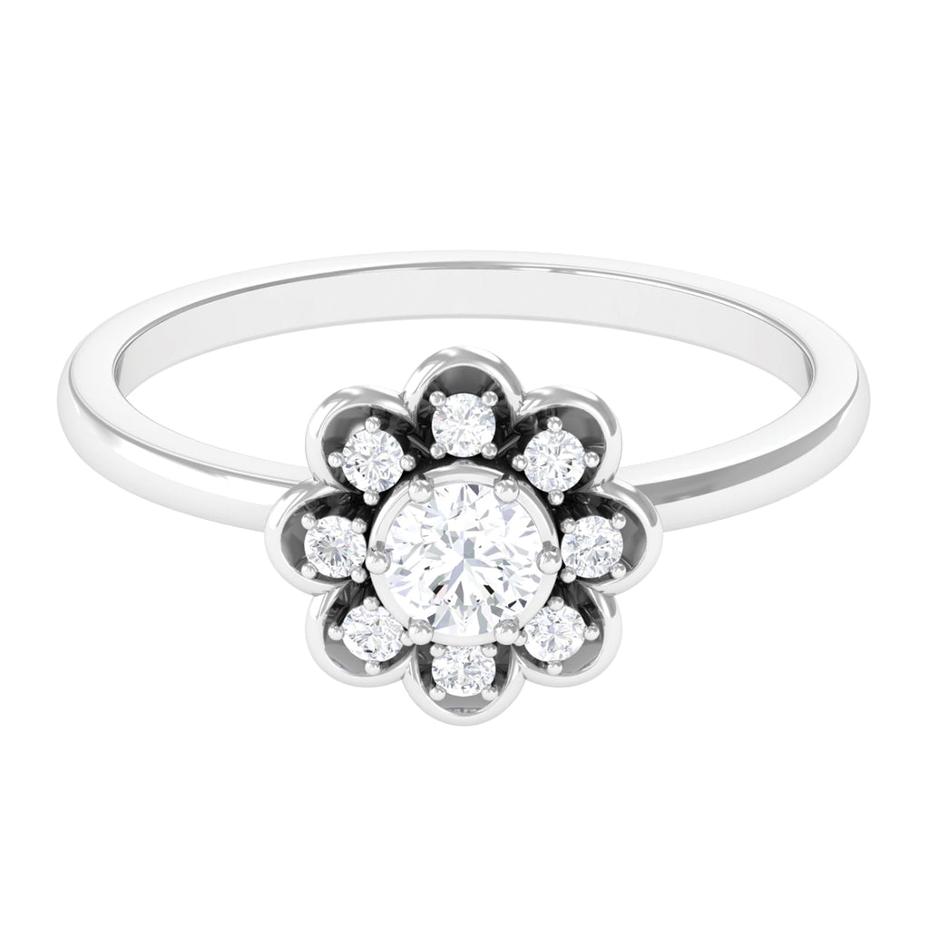 Certified Moissanite Floral Promise Ring D-VS1 4 MM - Sparkanite Jewels