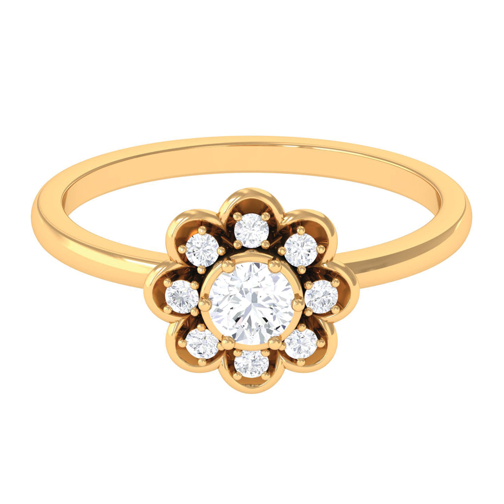 Certified Moissanite Floral Promise Ring D-VS1 4 MM - Sparkanite Jewels