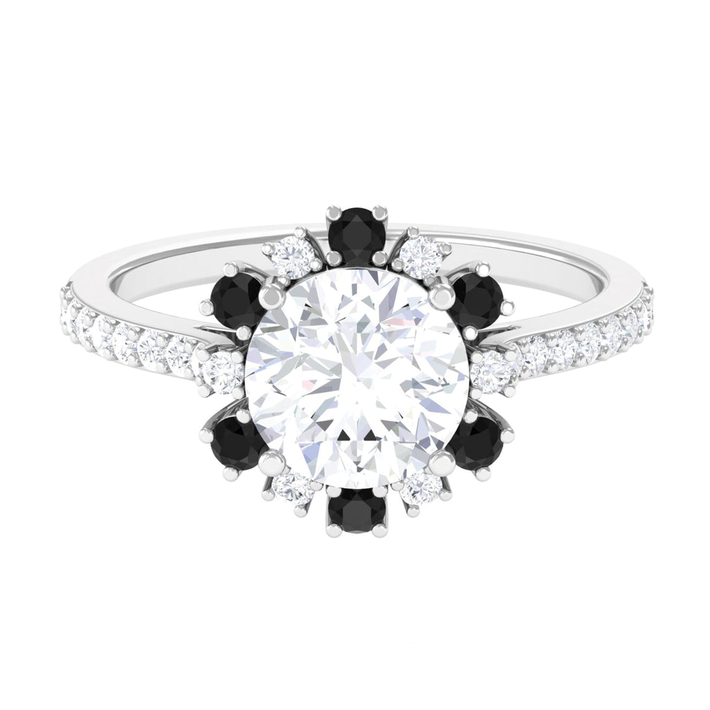 Round Moissanite Halo Engagement Ring with Black Spinel D-VS1 8 MM - Sparkanite Jewels