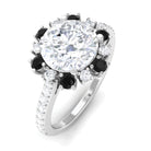 Round Moissanite Halo Engagement Ring with Black Spinel D-VS1 8 MM - Sparkanite Jewels