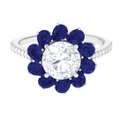 Moissanite Halo Engagement Ring with Sapphire D-VS1 8 MM - Sparkanite Jewels