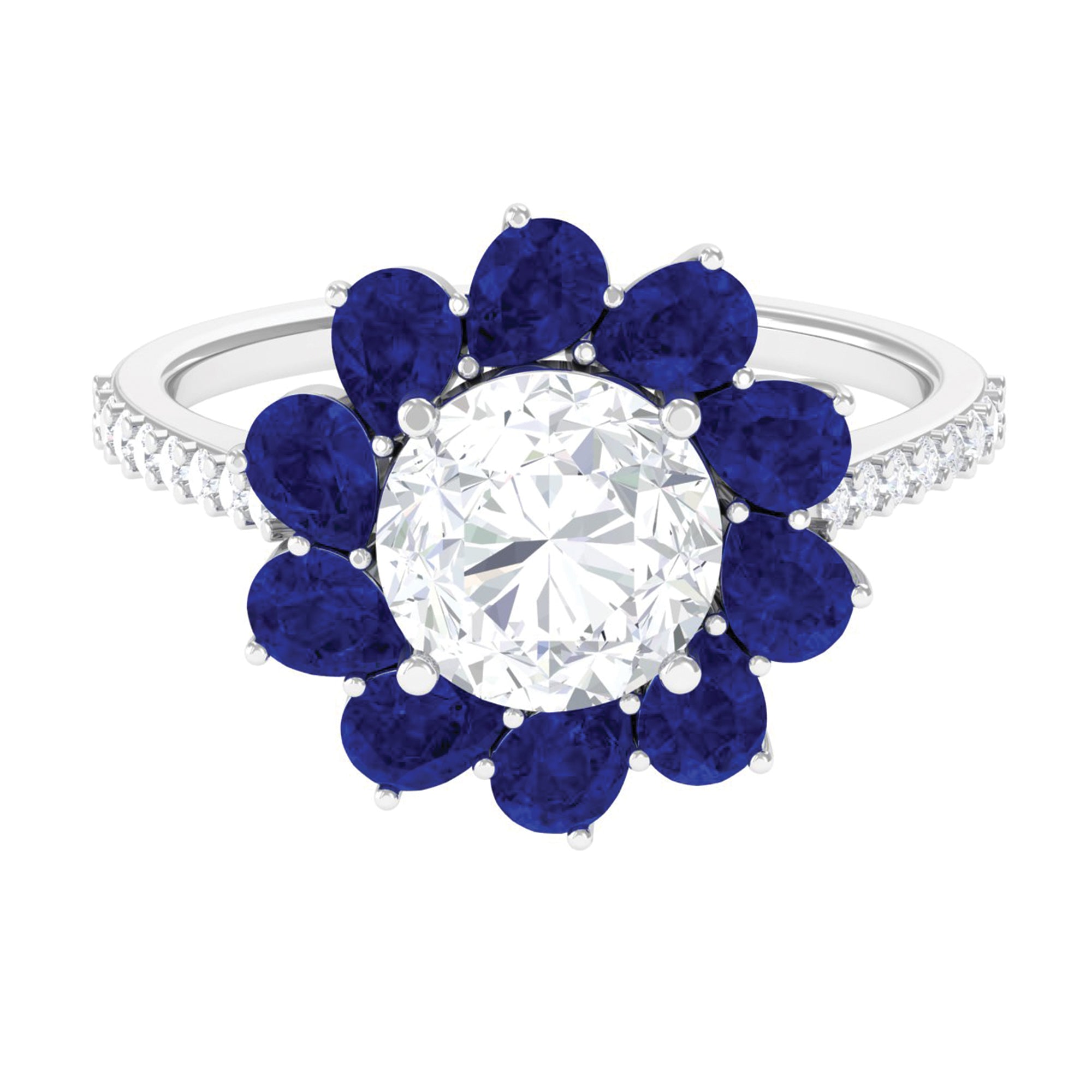 Moissanite Halo Engagement Ring with Sapphire D-VS1 8 MM - Sparkanite Jewels