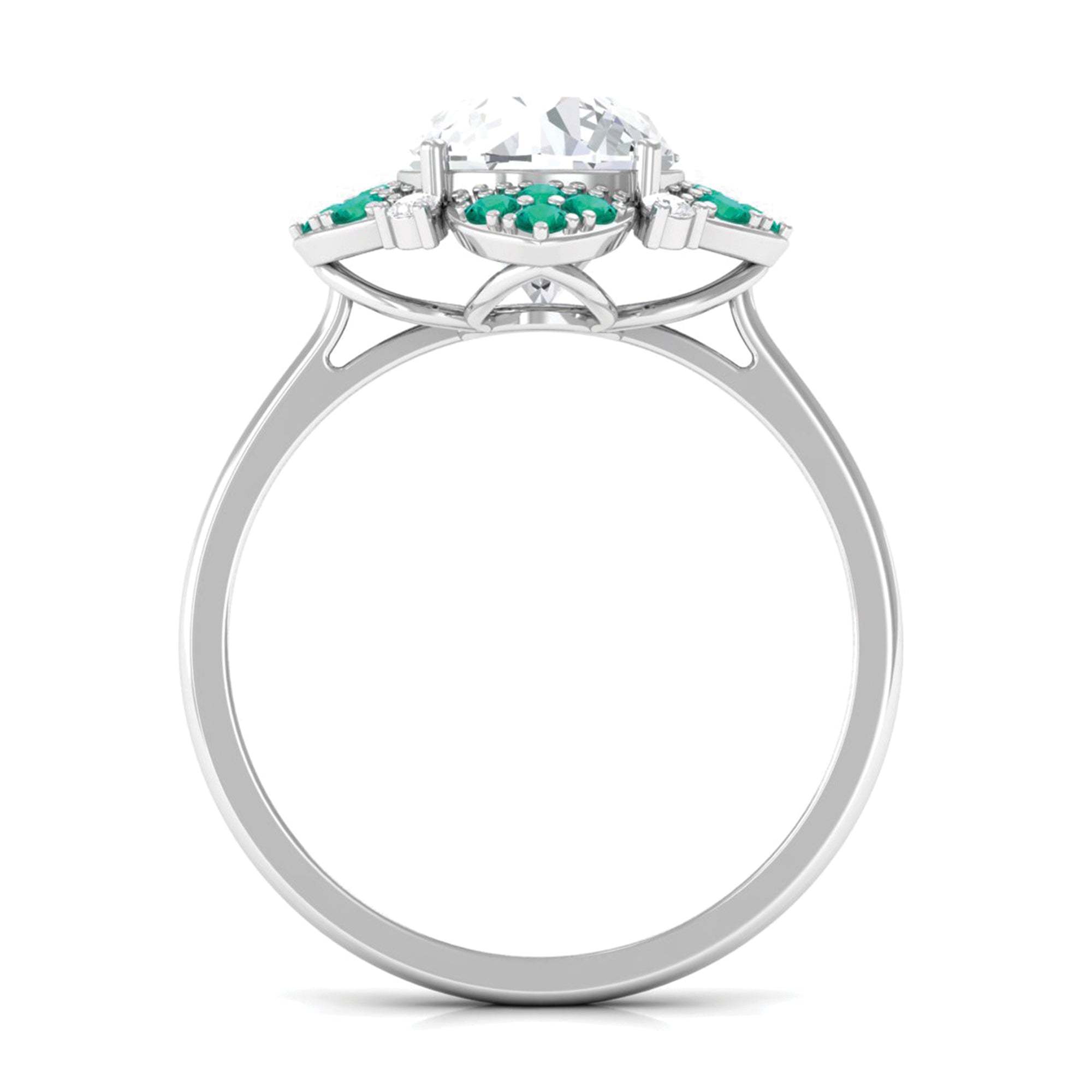Floral Inspired Moissanite Engagement Ring with Emerald D-VS1 8 MM - Sparkanite Jewels