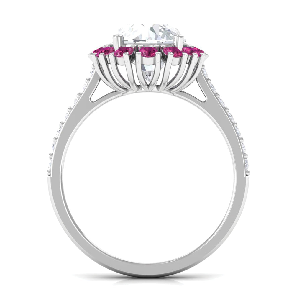 Moissanite Cocktail Ring with Pink Tourmaline Halo D-VS1 - Sparkanite Jewels