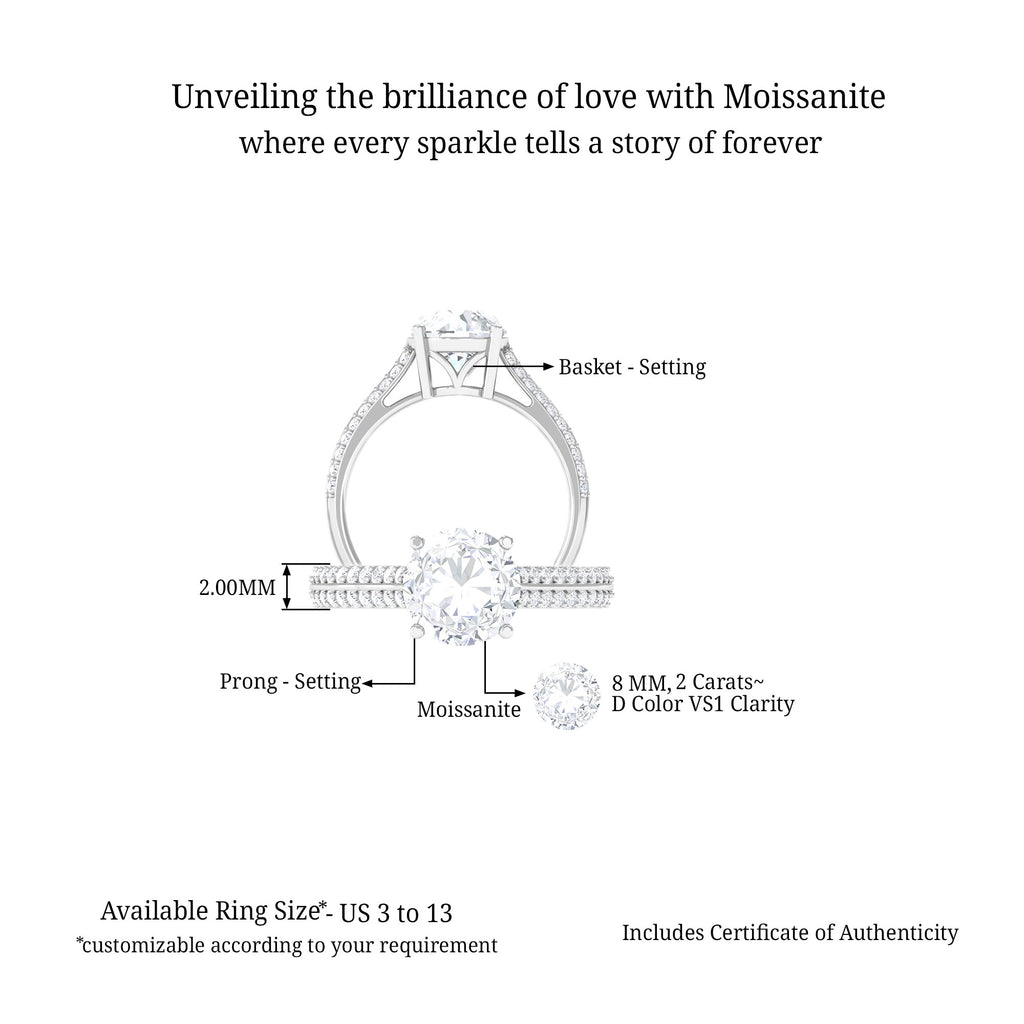 Moissanite Designer Engagement Ring with Side Stones D-VS1 8 MM - Sparkanite Jewels