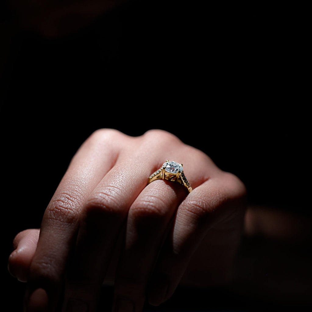 Moissanite Designer Engagement Ring with Side Stones D-VS1 8 MM - Sparkanite Jewels