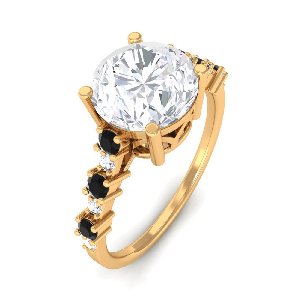 Solitaire Moissanite Engagement Ring with Black Diamond Side Stones D-VS1 - Sparkanite Jewels