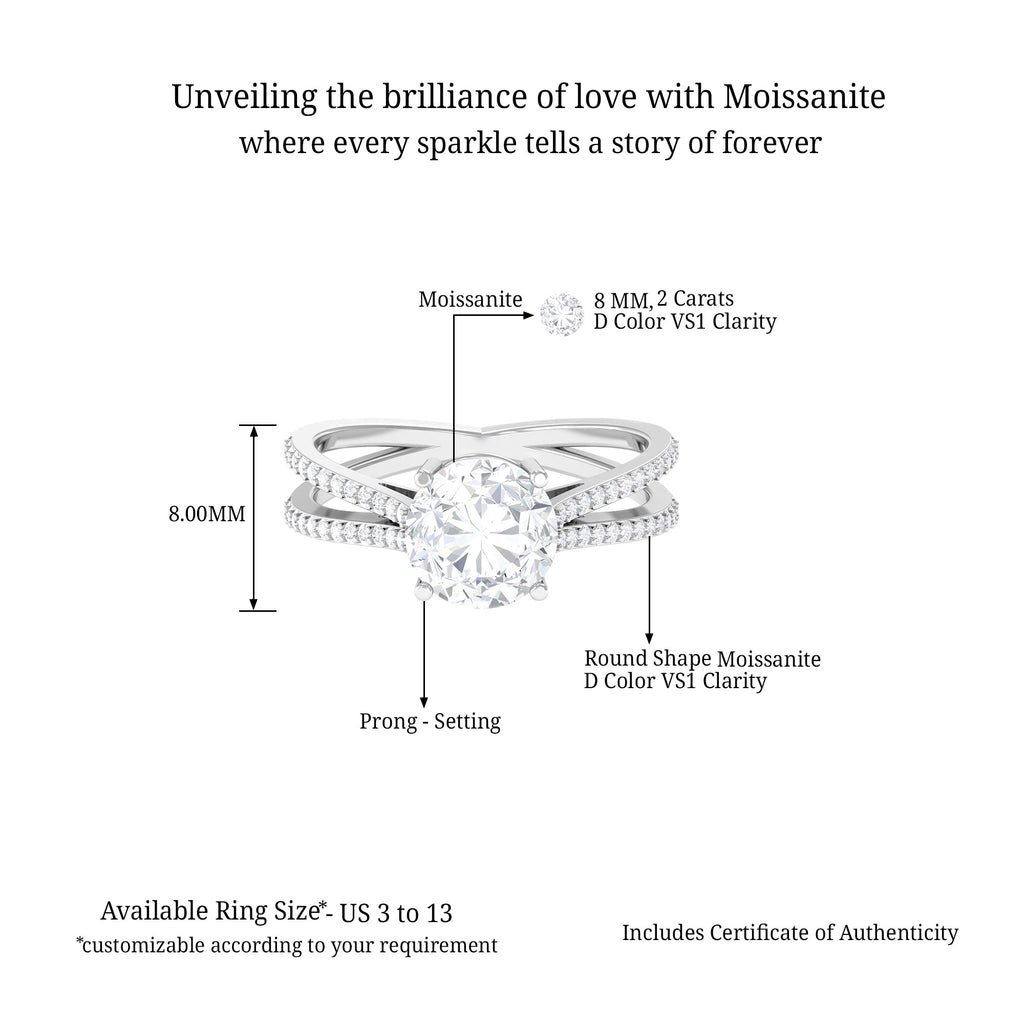 Round Moissanite Solitaire Split Shank Engagement Ring D-VS1 8 MM - Sparkanite Jewels