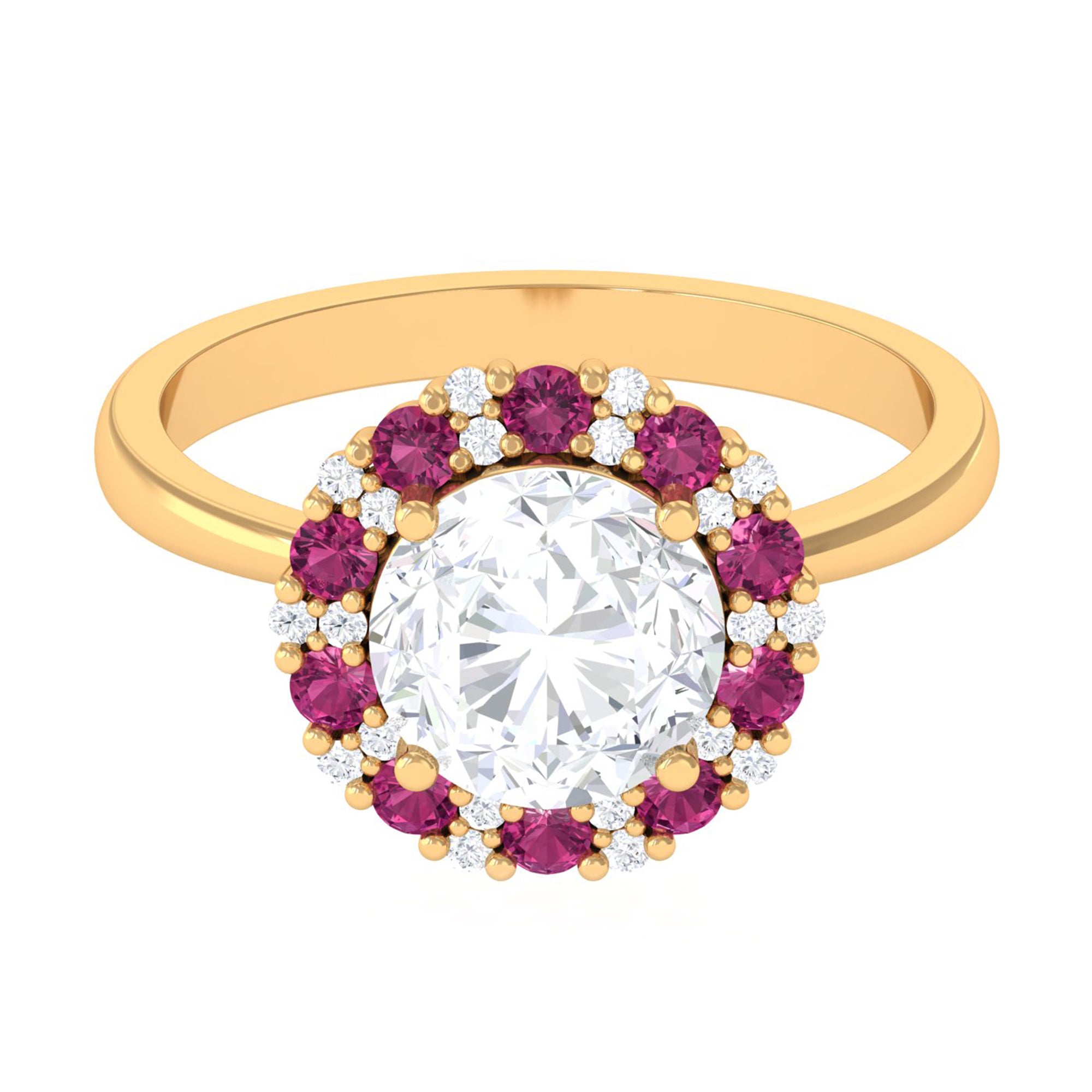Moissanite and Pink Tourmaline Cocktail Halo Engagement Ring D-VS1 - Sparkanite Jewels