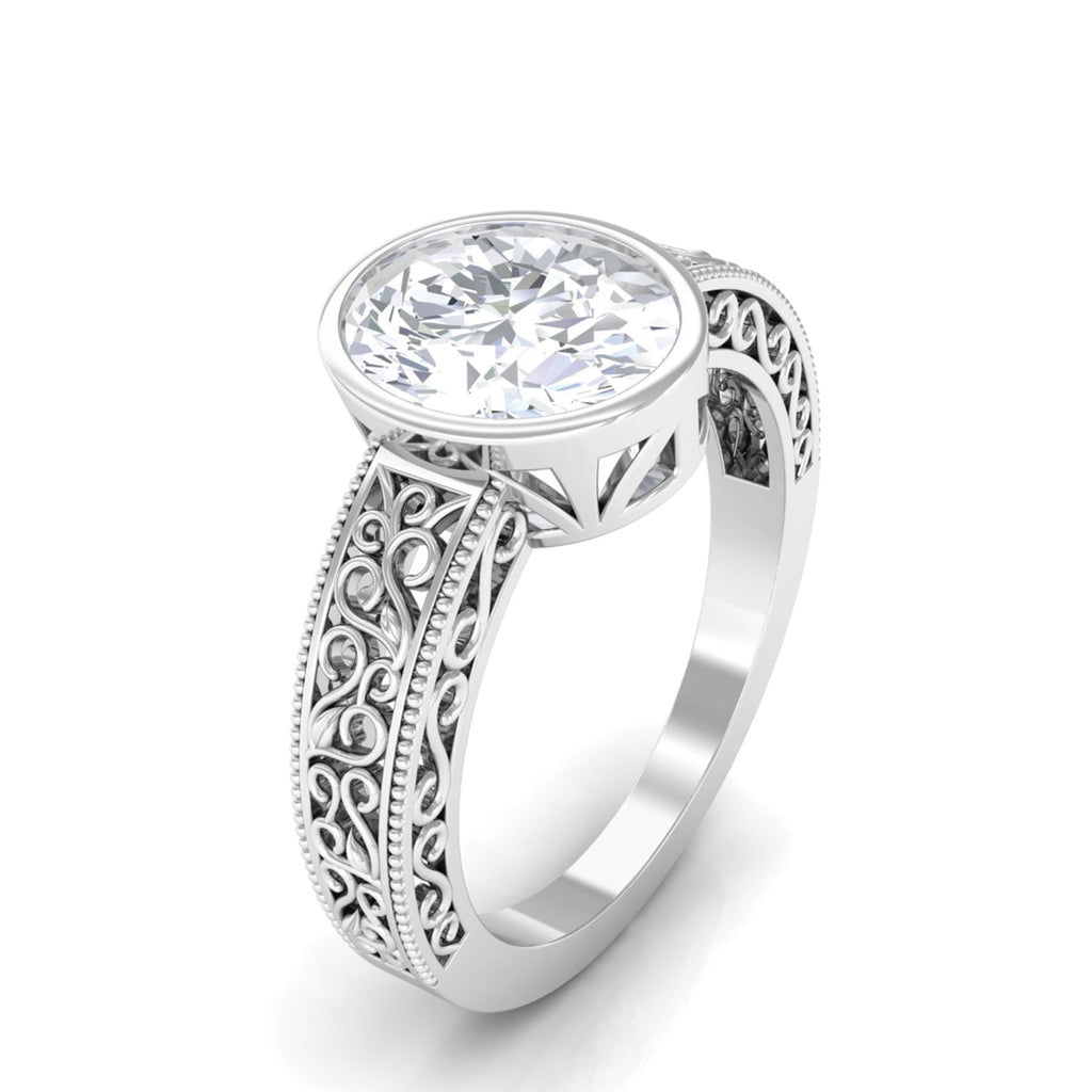 Oval Shape Solitaire Moissanite Filigree Engagement Ring D-VS1 - Sparkanite Jewels