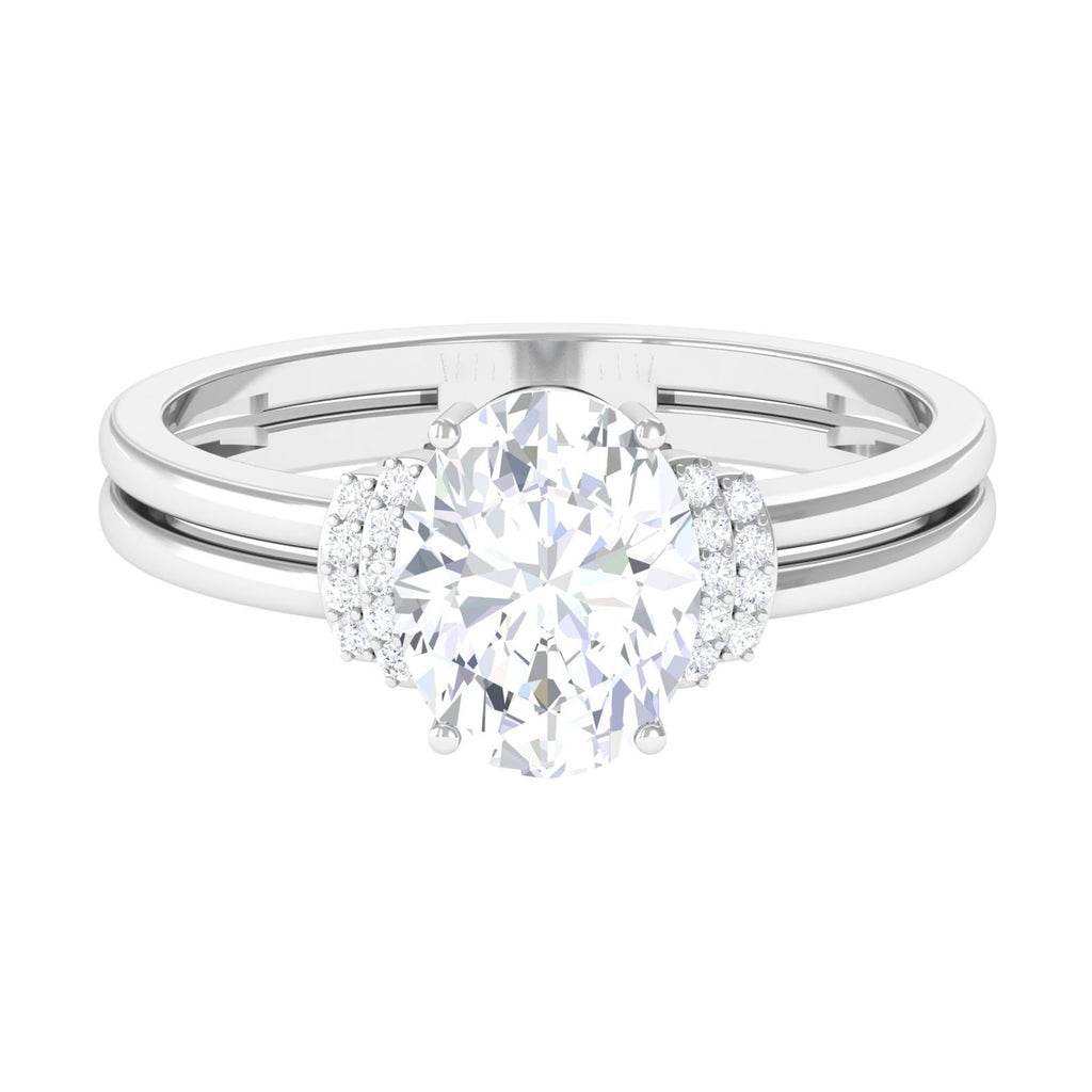 Oval Shape Moissanite Solitaire Ring with Double Band D-VS1 7X9 MM - Sparkanite Jewels