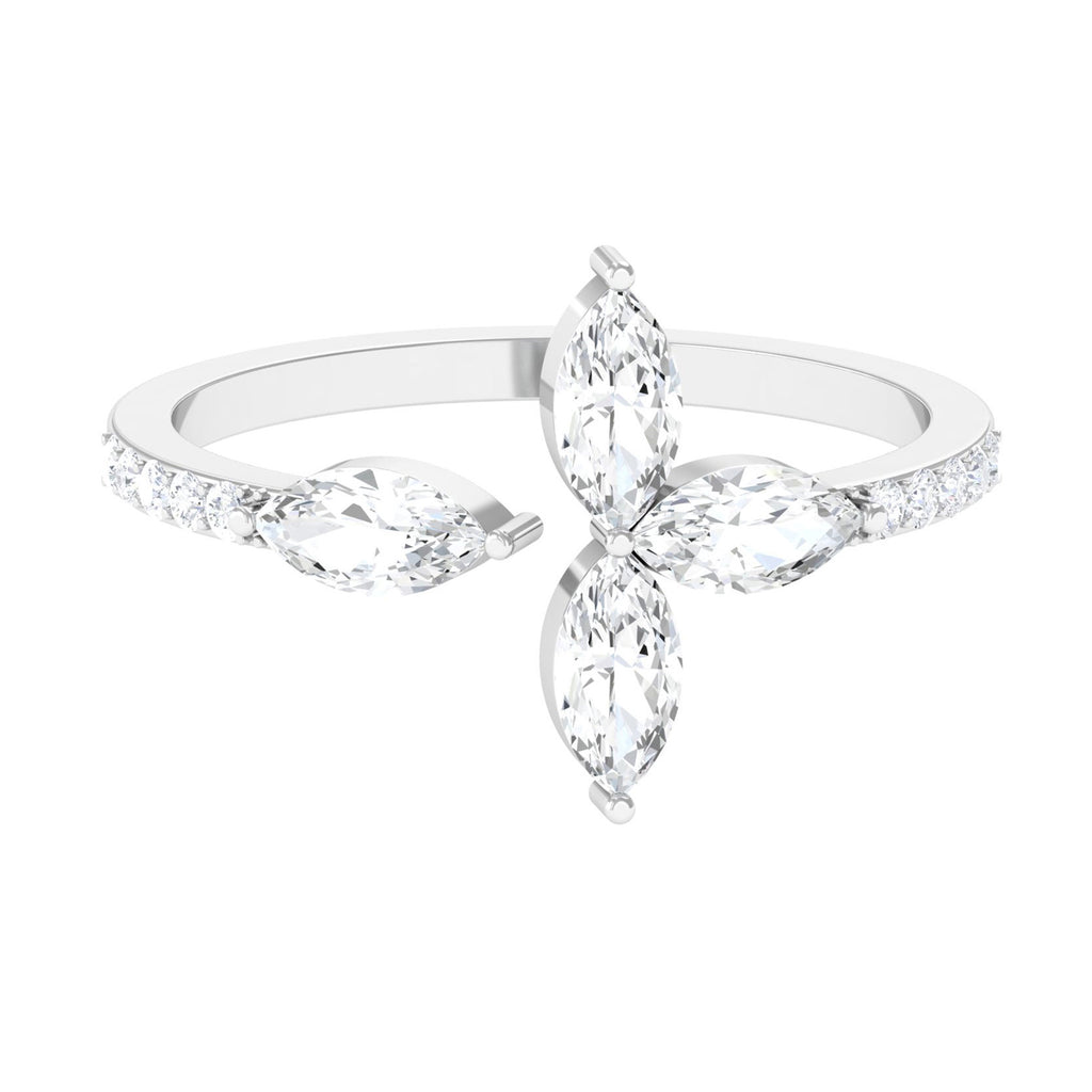 Minimal Marquise Shape Moissanite Flower Cuff Ring D-VS1 - Sparkanite Jewels
