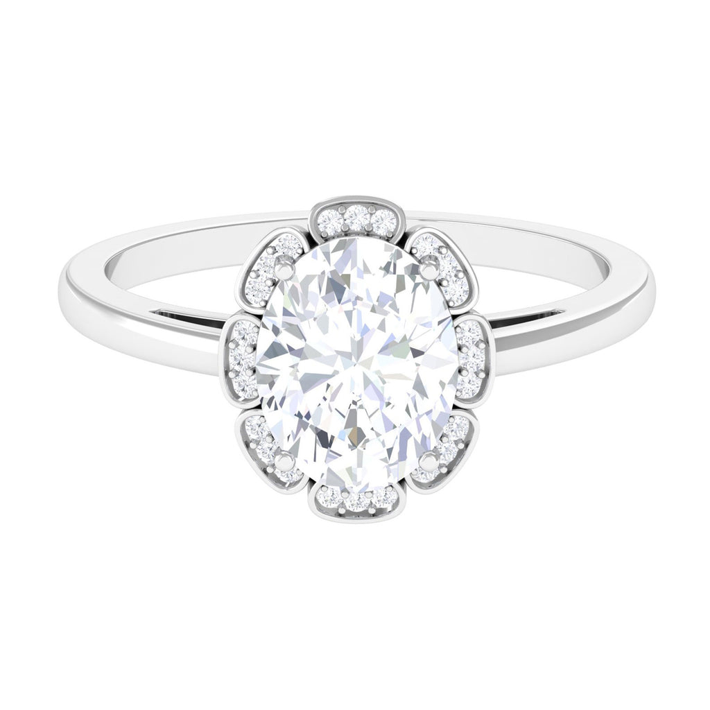 Oval Moissanite Flower inspired Halo Engagement Ring D-VS1 7X9 MM - Sparkanite Jewels