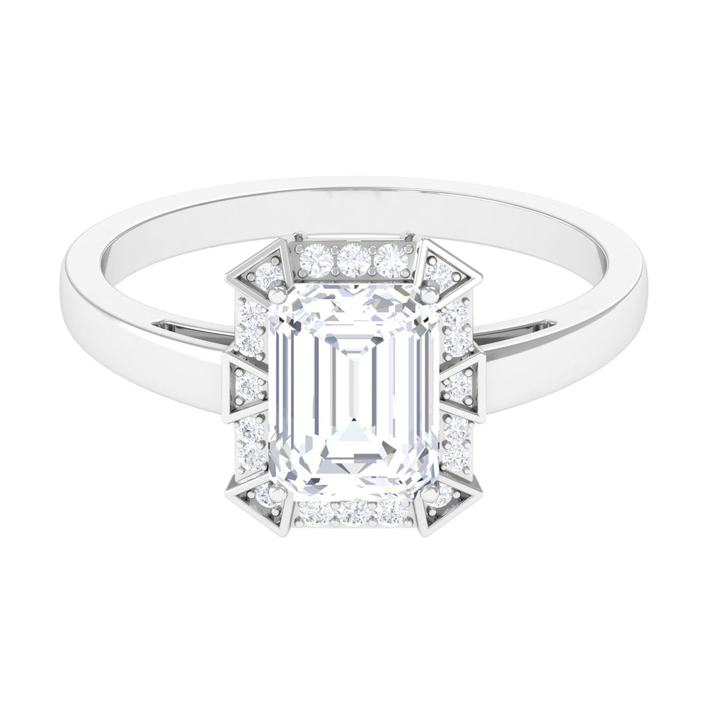 Vintage Inspired Emerald Cut Moissanite Halo Engagement Ring D-VS1 6X8 MM - Sparkanite Jewels