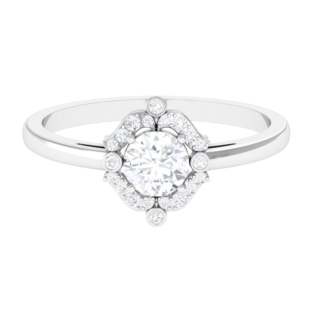 Simple Moissanite Estate Engagement Ring with Halo D-VS1 5 MM - Sparkanite Jewels