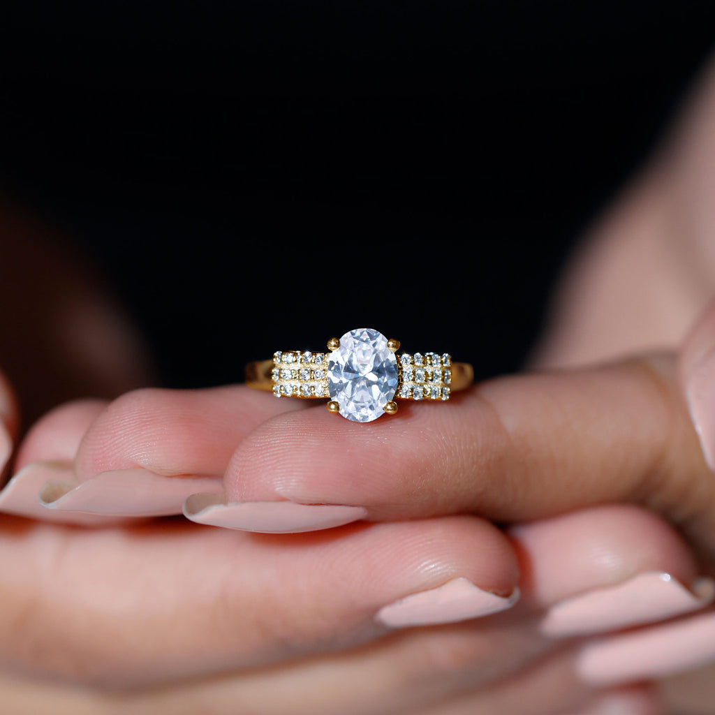 Oval Shaped Moissanite Designer Bow Engagement Ring D-VS1 6X8 MM - Sparkanite Jewels