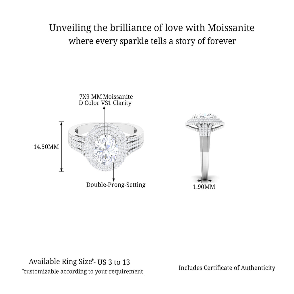 Oval Moissanite Statement Engagement Ring D-VS1 7X9 MM - Sparkanite Jewels
