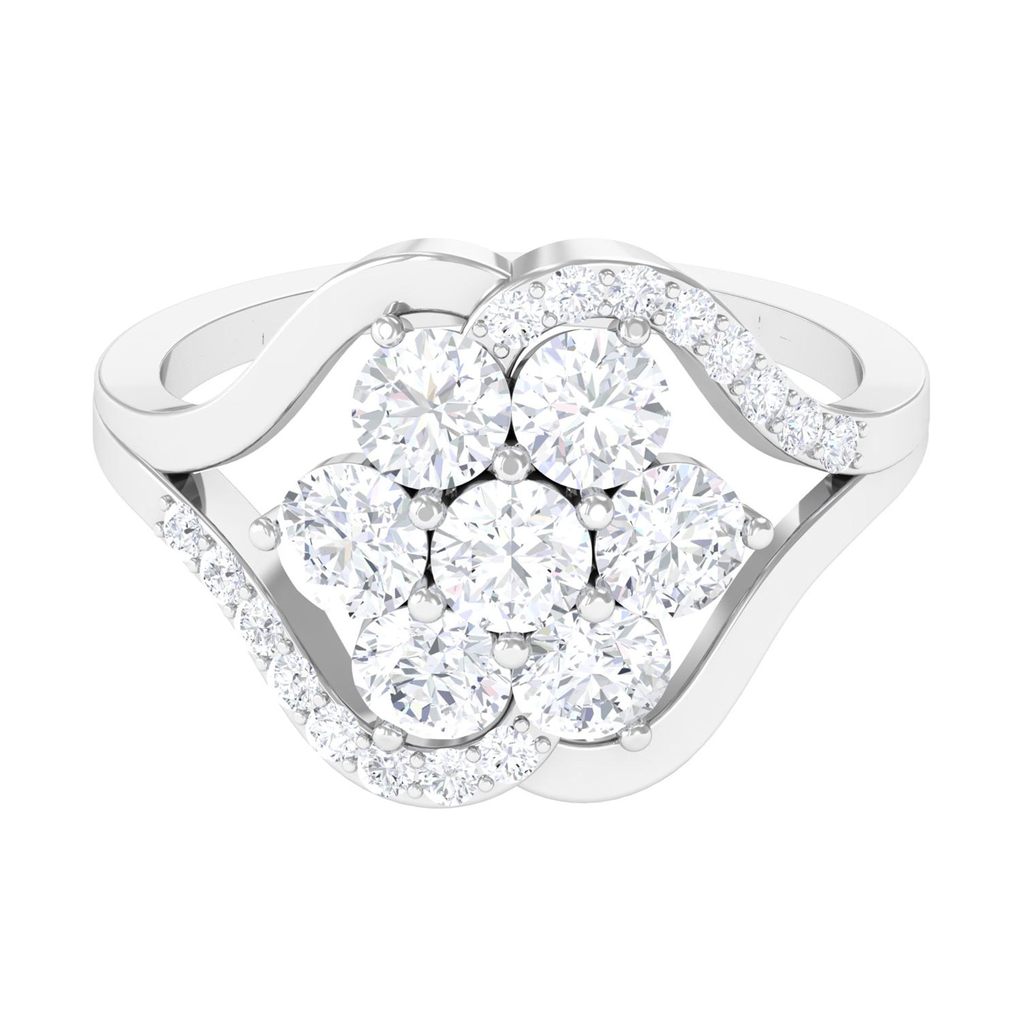 Round Moissanite Flower Inspired Statement Engagement Ring D-VS1 - Sparkanite Jewels