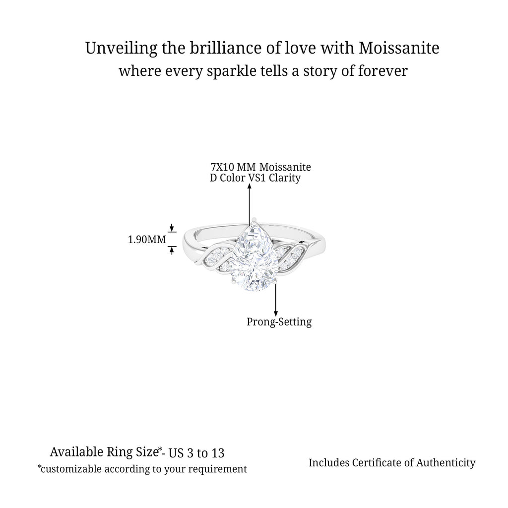 Pear Shape Moissanite Solitaire Engagement Ring D-VS1 7X10 MM - Sparkanite Jewels