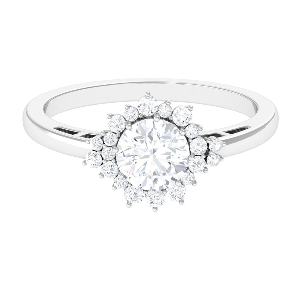 Round Moissanite Halo Promise Ring D-VS1 6 MM - Sparkanite Jewels