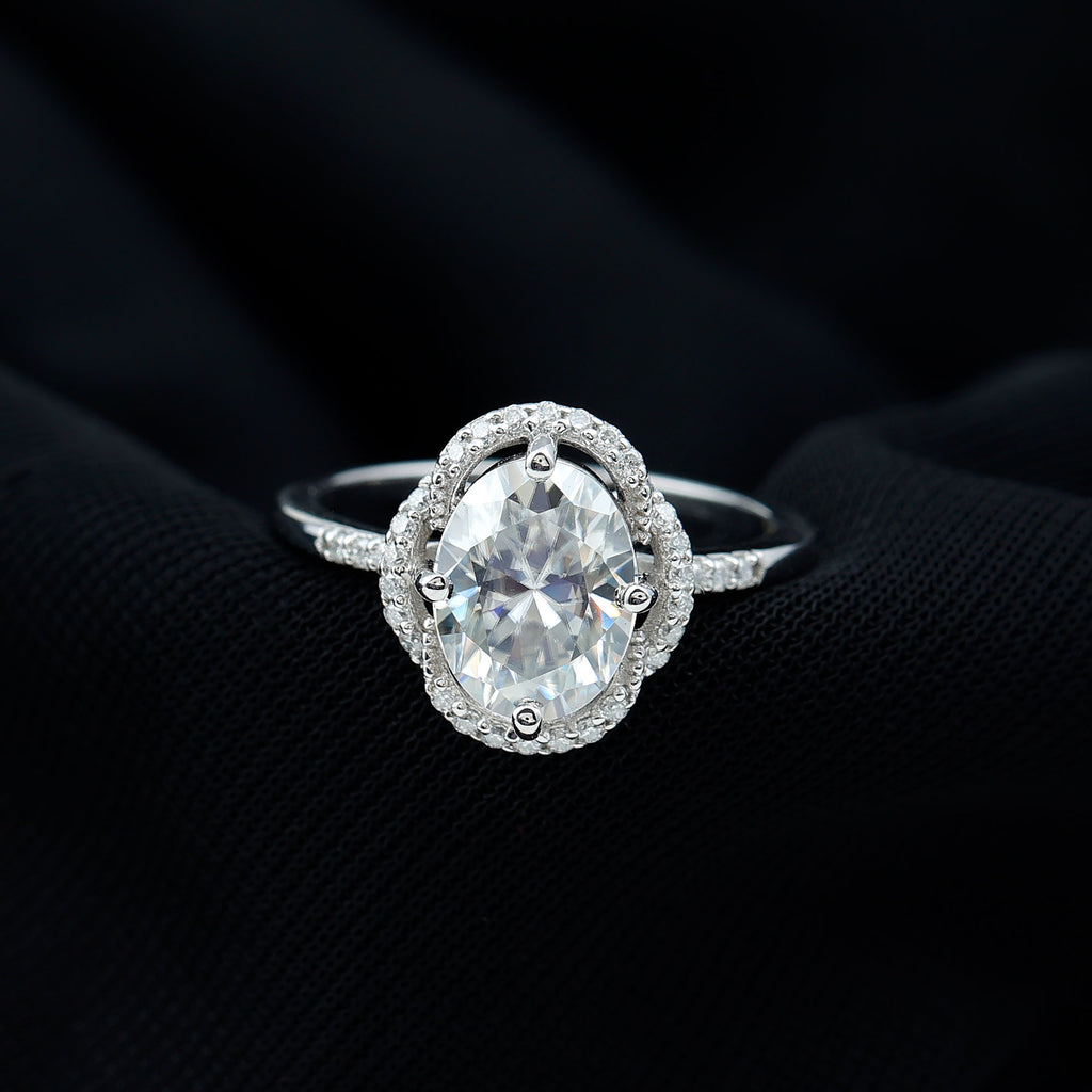 Vintage Inspired Oval Moissanite Halo Engagement Ring D-VS1 7X9 MM - Sparkanite Jewels