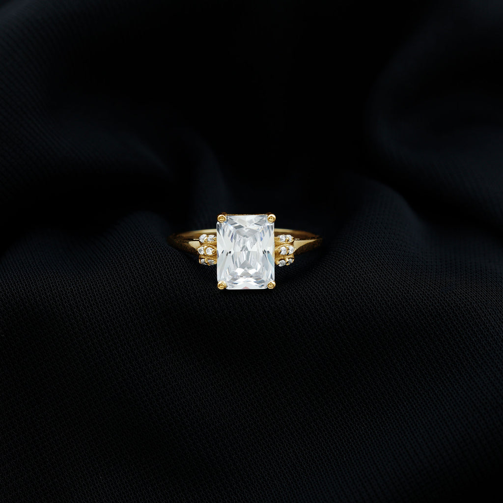 Vintage Inspired Emerald Cut Moissanite Solitaire Engagement Ring D-VS1 7X9 MM - Sparkanite Jewels