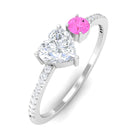 Minimal Heart Shape Moissanite Toi Et Moi Ring with Pink Sapphire D-VS1 - Sparkanite Jewels