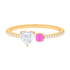 Minimal Heart Shape Moissanite Toi Et Moi Ring with Pink Sapphire D-VS1 - Sparkanite Jewels