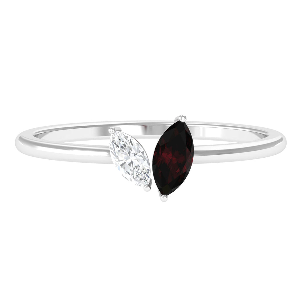 Toi Et Moi Ring with Marquise Shape Moissanite and Garnet D-VS1 - Sparkanite Jewels