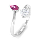 Moissanite Two Stone Promise Ring with Pink Tourmaline D-VS1 - Sparkanite Jewels