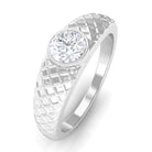 Round Shape Certified Moissanite Textured Band Ring D-VS1 - Sparkanite Jewels