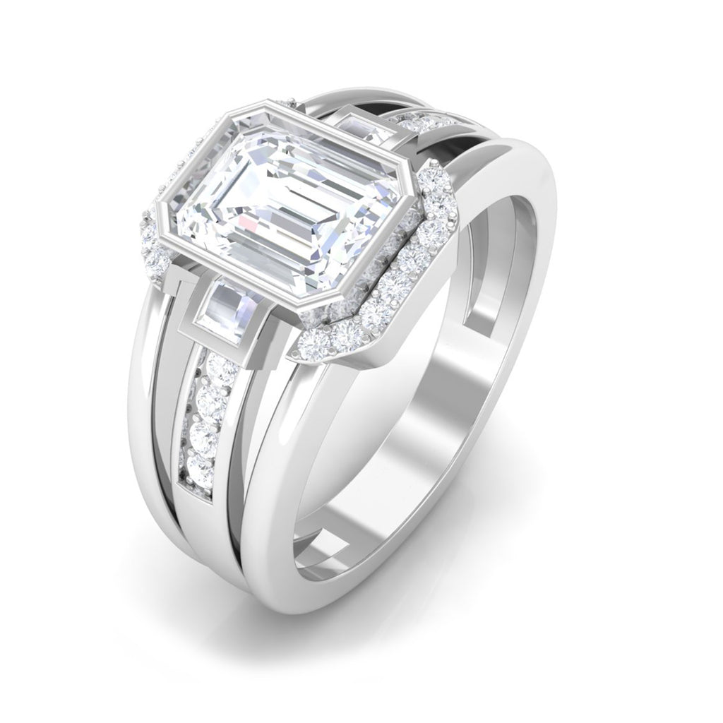 Emerald Cut Moissanite Statement Engagement Ring for Men D-VS1 - Sparkanite Jewels