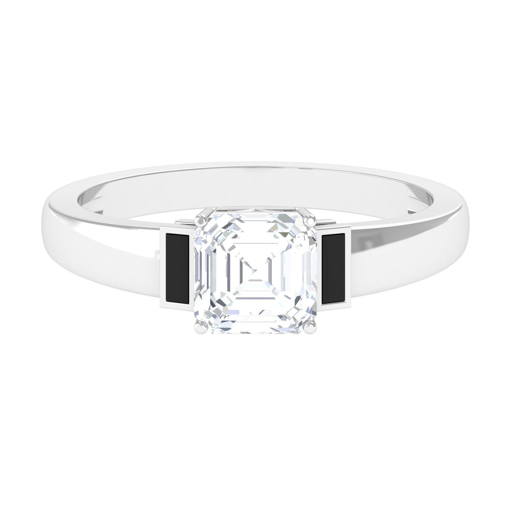 Asscher Cut Moissanite Solitaire Ring with Black Enamel D-VS1 - Sparkanite Jewels