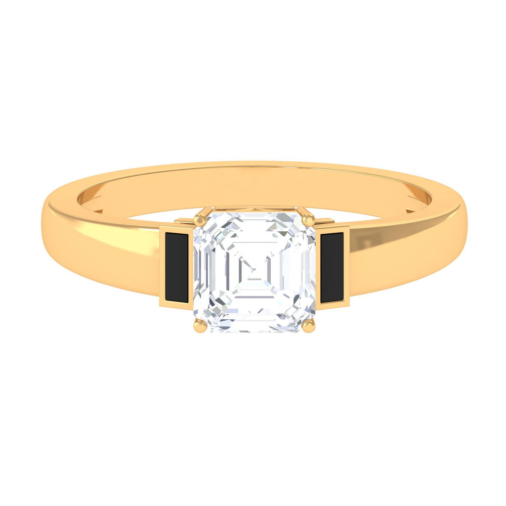 Asscher Cut Moissanite Solitaire Ring with Black Enamel D-VS1 - Sparkanite Jewels