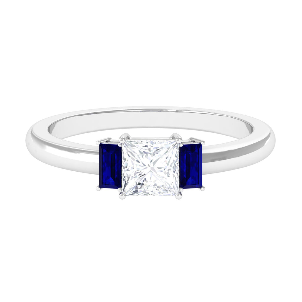 Princess cut Moissanite Solitaire Promise Ring with Blue Sapphire D-VS1 - Sparkanite Jewels