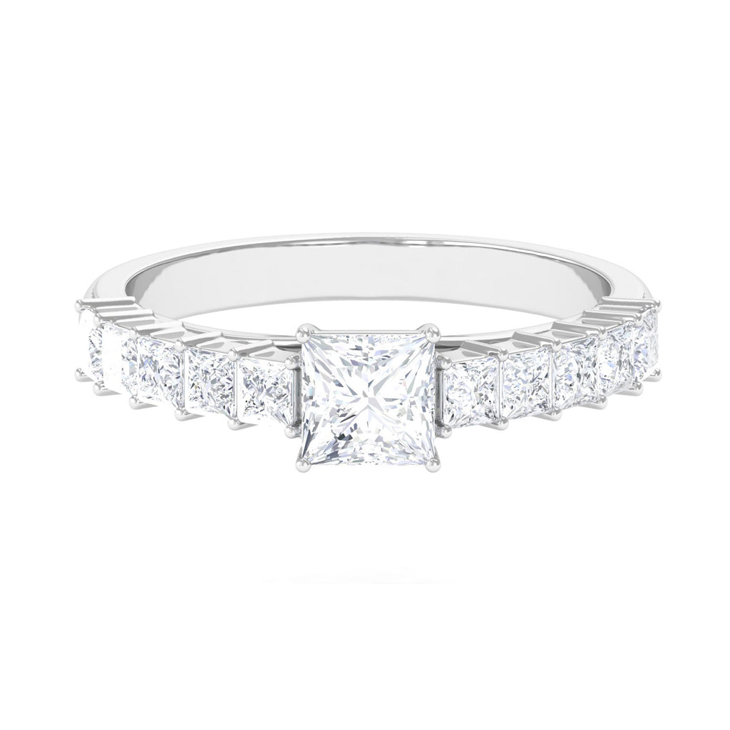Classic Princess Cut Moissanite Engagement Ring with Side Stones D-VS1 - Sparkanite Jewels
