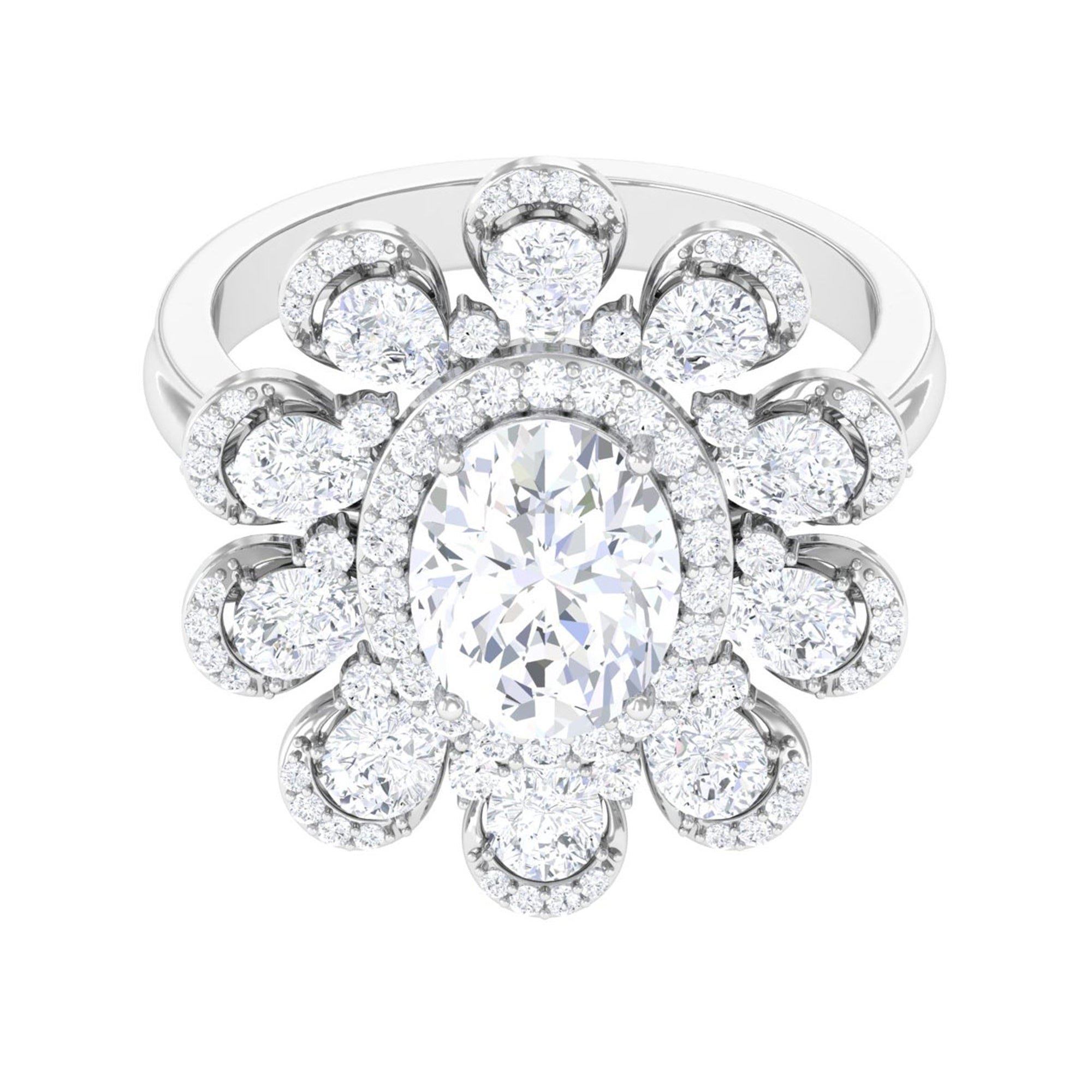 Statement Moissanite Floral Inspired Engagement Ring D-VS1 - Sparkanite Jewels
