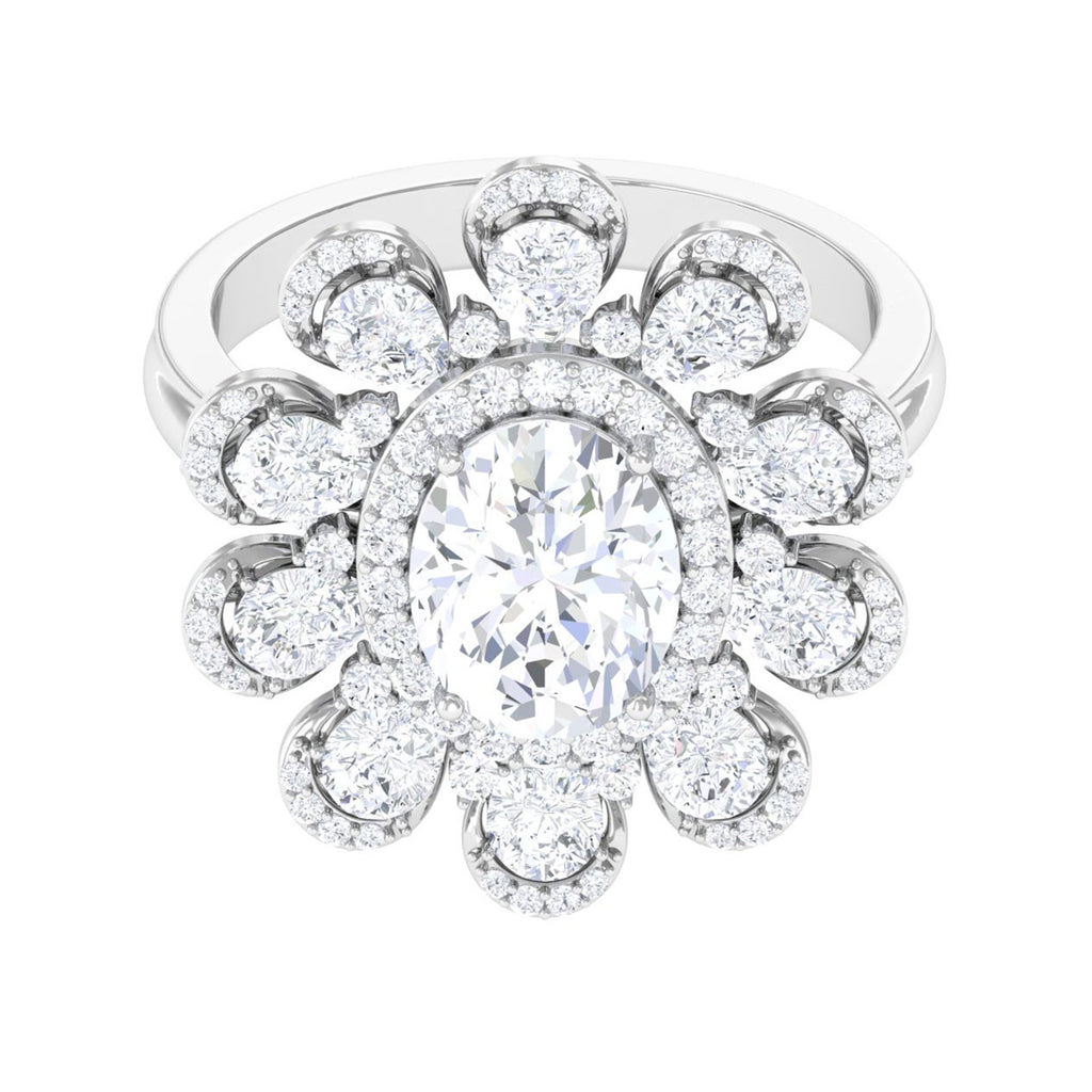 Statement Moissanite Floral Inspired Engagement Ring D-VS1 - Sparkanite Jewels