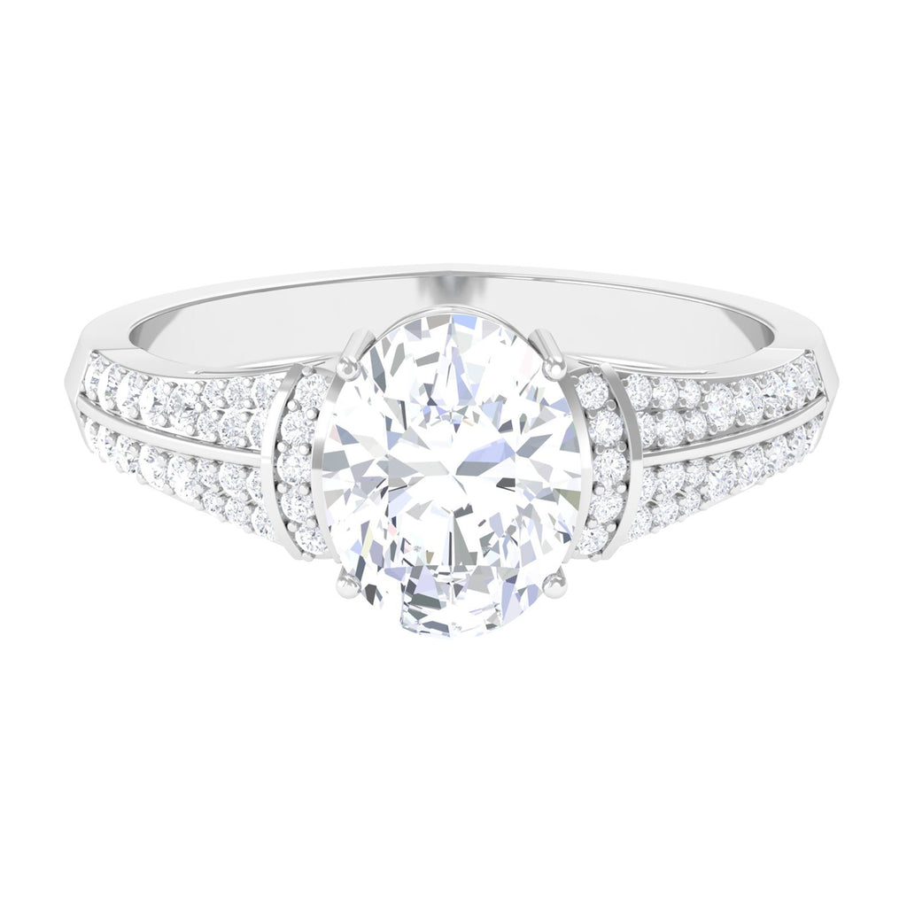 Oval Shape Moissanite Solitaire Engagement Ring with Side Stones D-VS1 - Sparkanite Jewels