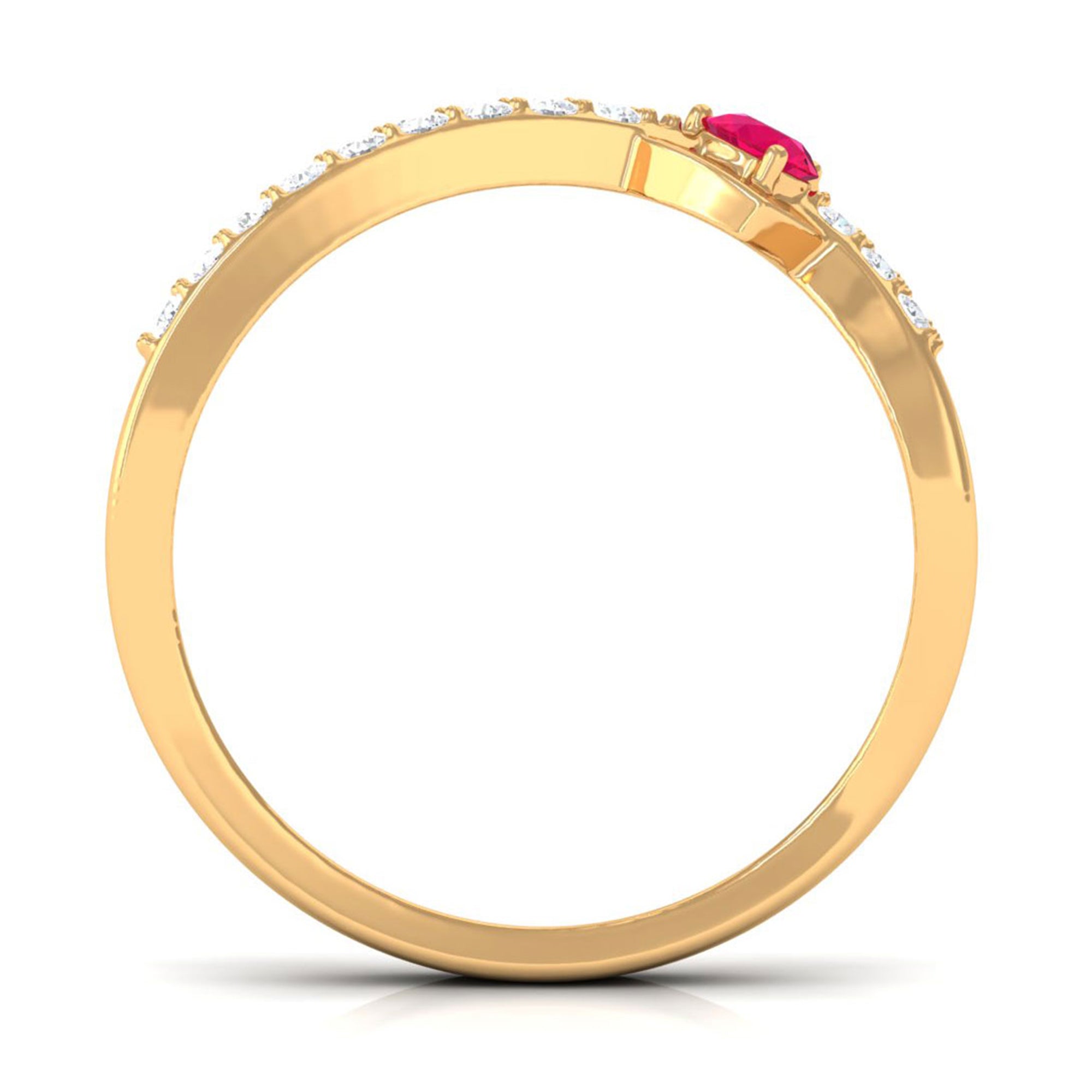 Split Shank Heart Promise Ring with Moissanite and Ruby D-VS1 - Sparkanite Jewels