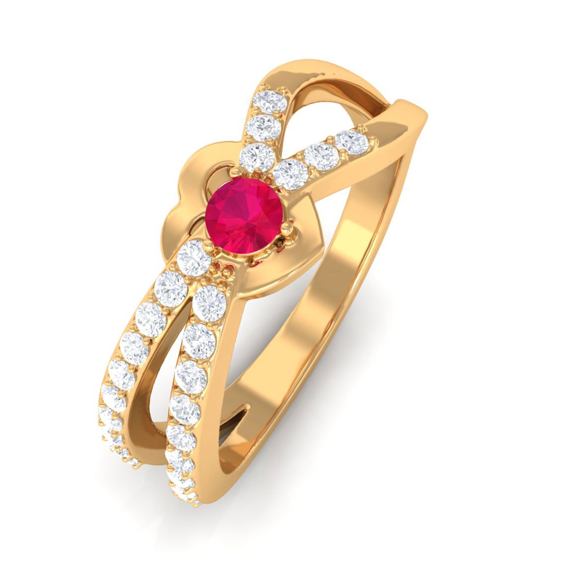 Split Shank Heart Promise Ring with Moissanite and Ruby D-VS1 - Sparkanite Jewels