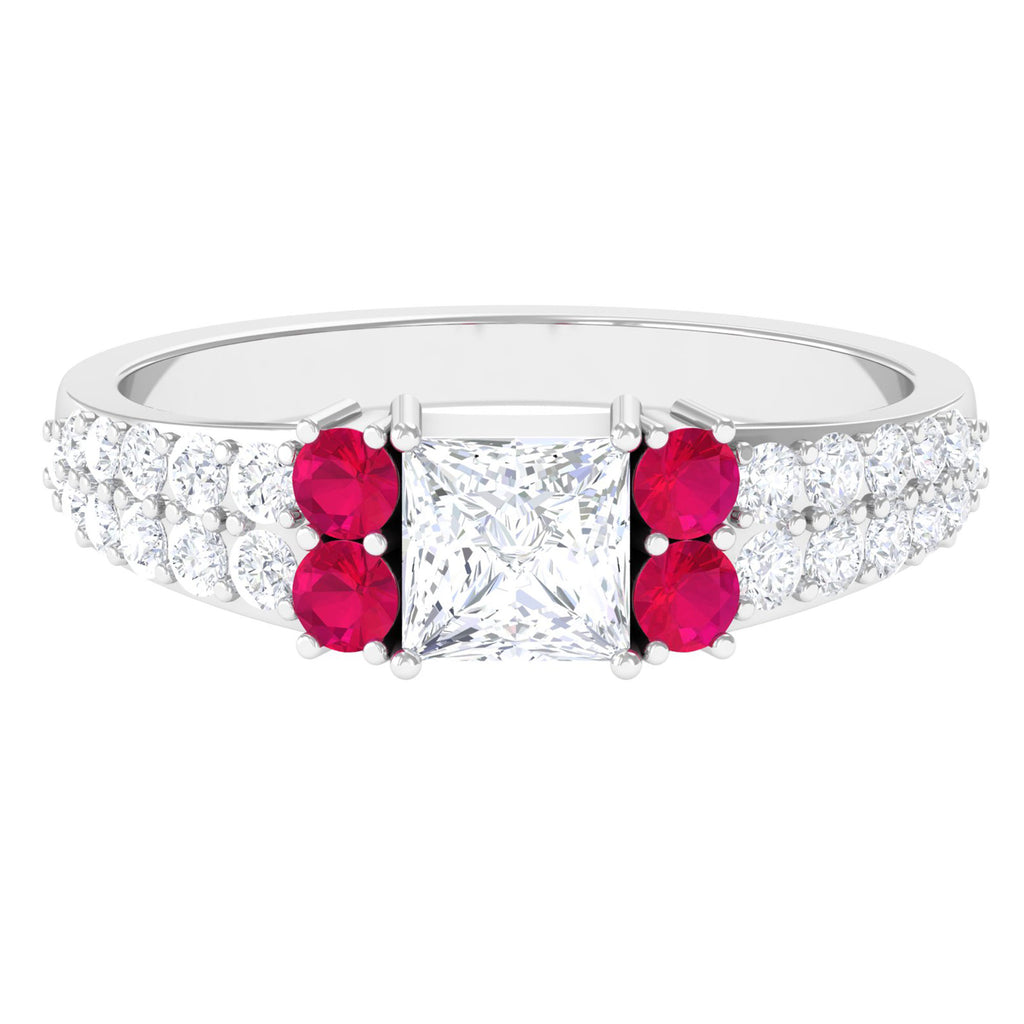 Princess Cut Moissanite Engagement Ring with Ruby D-VS1 - Sparkanite Jewels