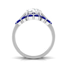 Solitaire Moissanite Ring Set with Blue Sapphire Flower Band D-VS1 8 MM - Sparkanite Jewels