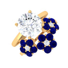 Solitaire Moissanite Ring Set with Blue Sapphire Flower Band D-VS1 8 MM - Sparkanite Jewels