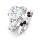 Round Moissanite Designer Ring Set with Garnet D-VS1 8 MM - Sparkanite Jewels