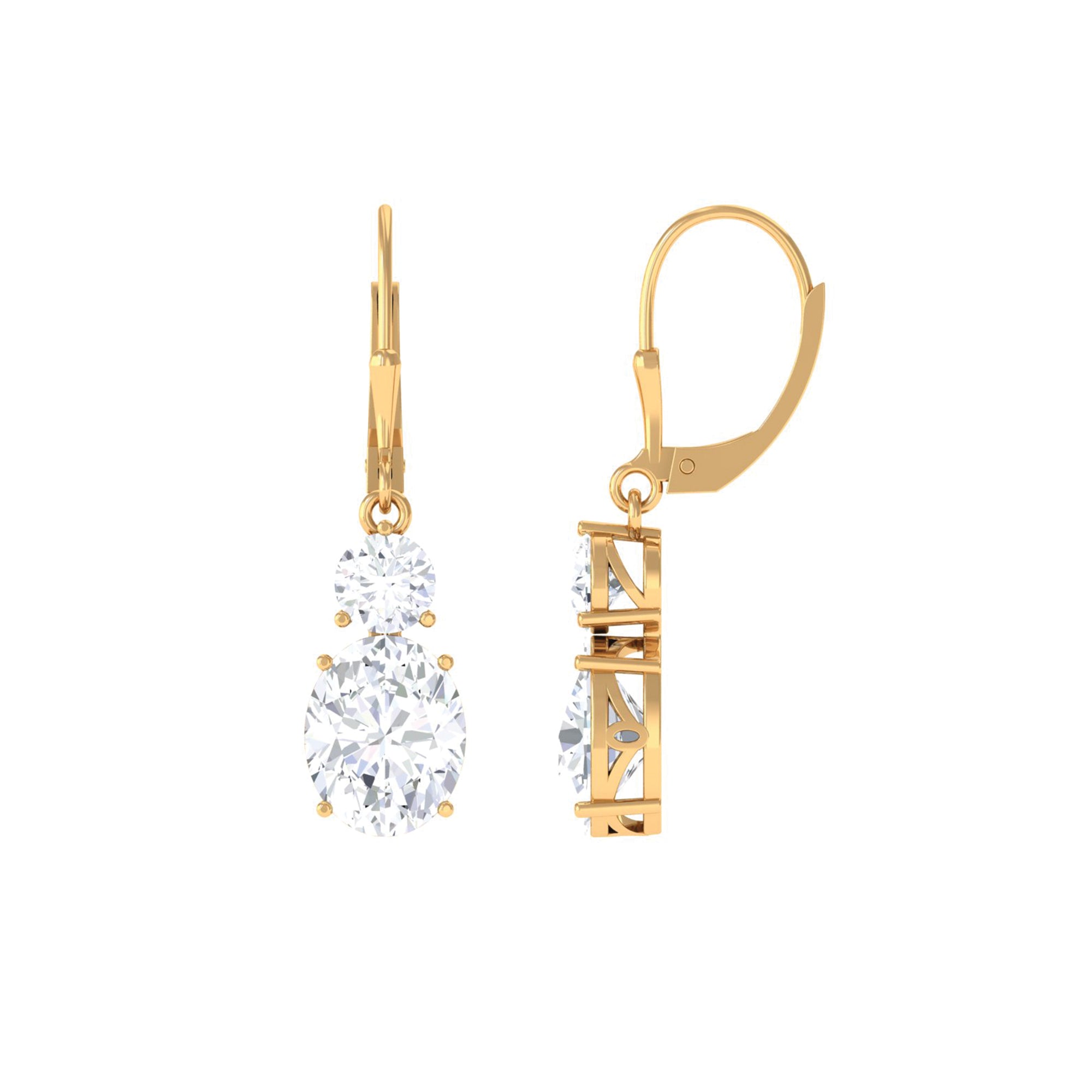 Oval Shape Moissanite Drop Earrings with Lever Back D-VS1 - Sparkanite Jewels
