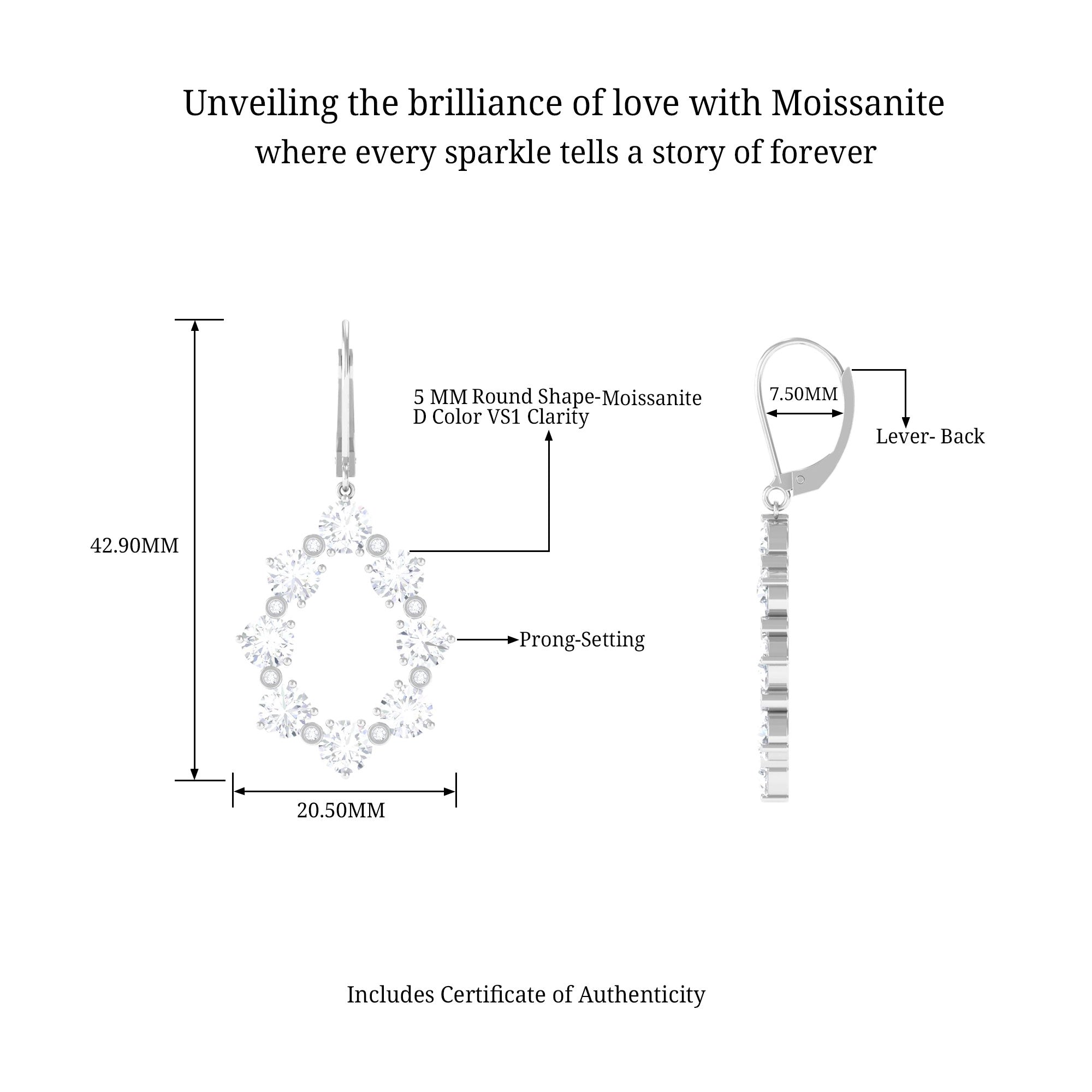 Minimal Moissanite Eternity Drop Earring D-VS1 - Sparkanite Jewels