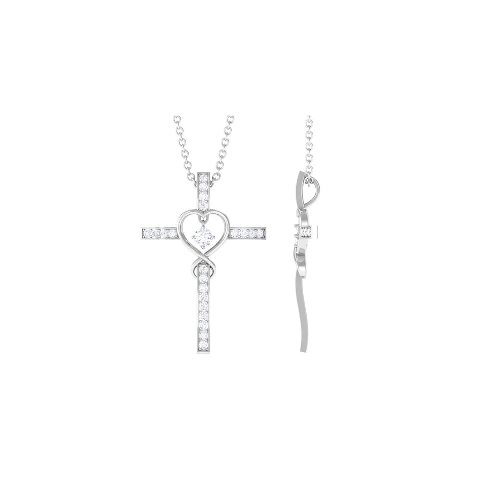 Certified Moissanite Cross Heart Pendant Necklace D-VS1 - Sparkanite Jewels