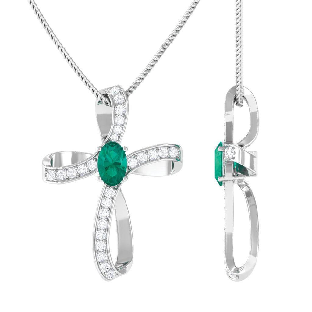 Certified Moissanite Cross Pendant with Emerald D-VS1 - Sparkanite Jewels