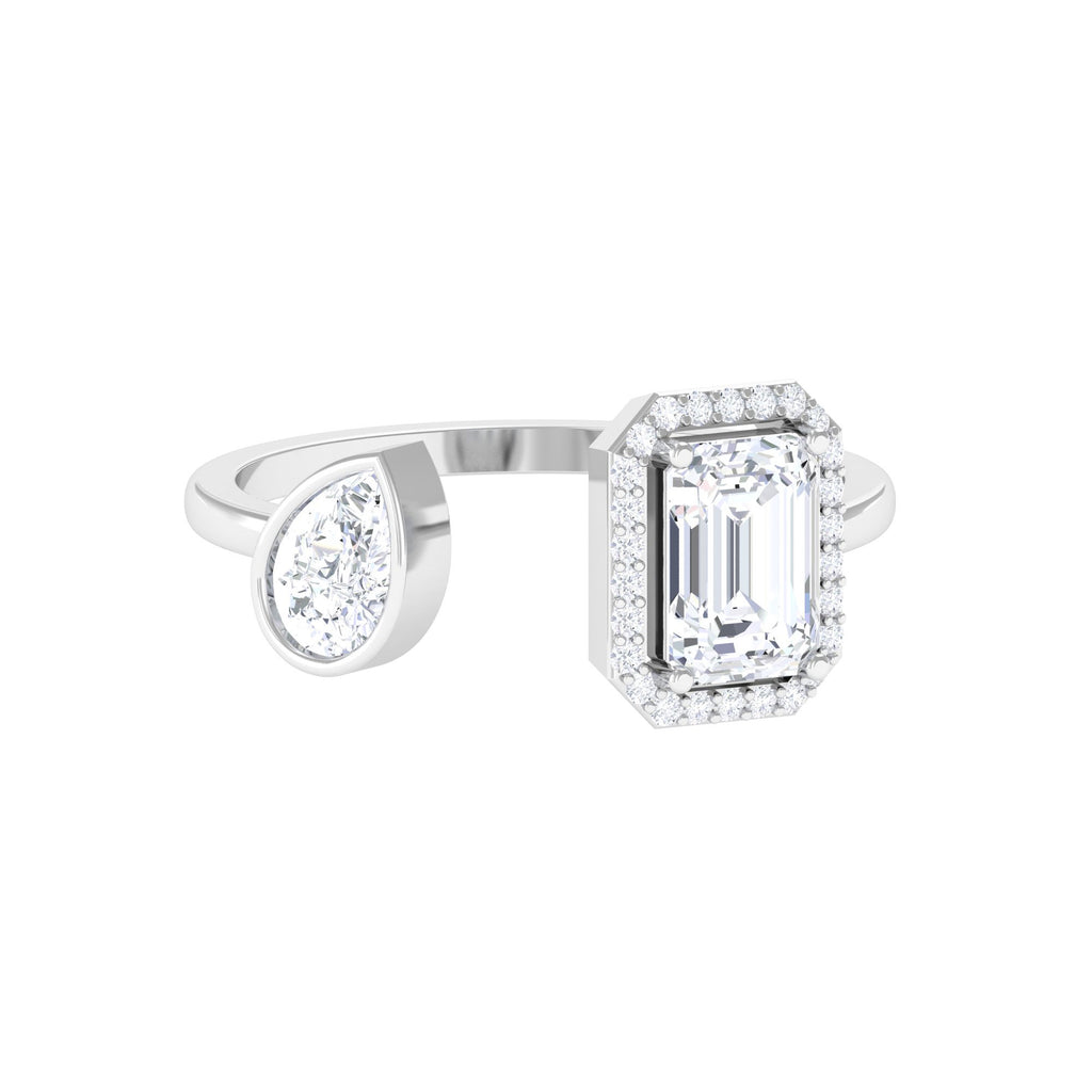 Pear and Emerald Cut Moissanite Two Stone Cuff Ring D-VS1 - Sparkanite Jewels